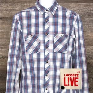Lacoste Live Blue Plaid Long Sleeve Shirt 40 M